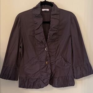 Wearables Women's Ruffle-Trim Blazer Jacket in Dark Gray